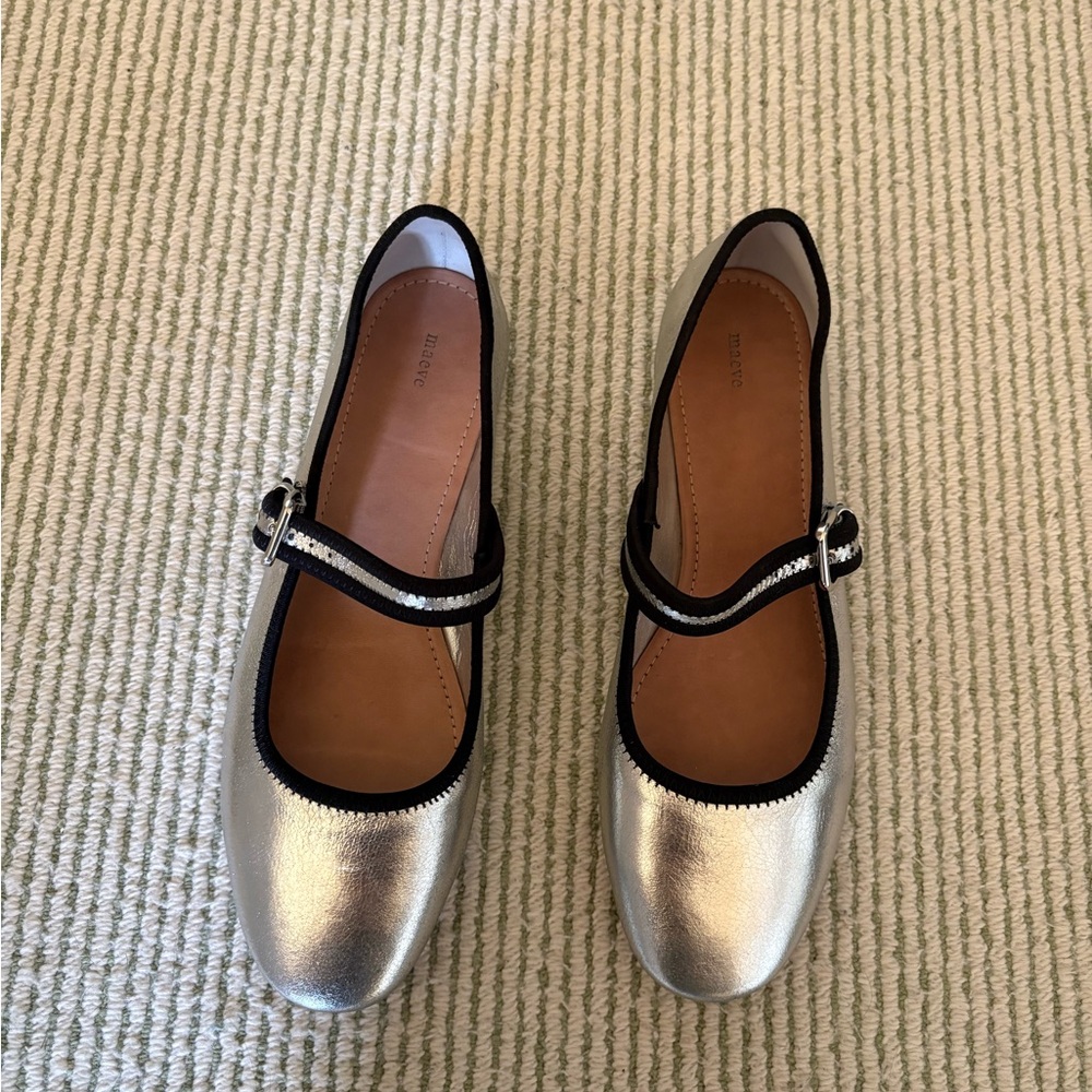 Anthropologie Silver Mary Jane Flats